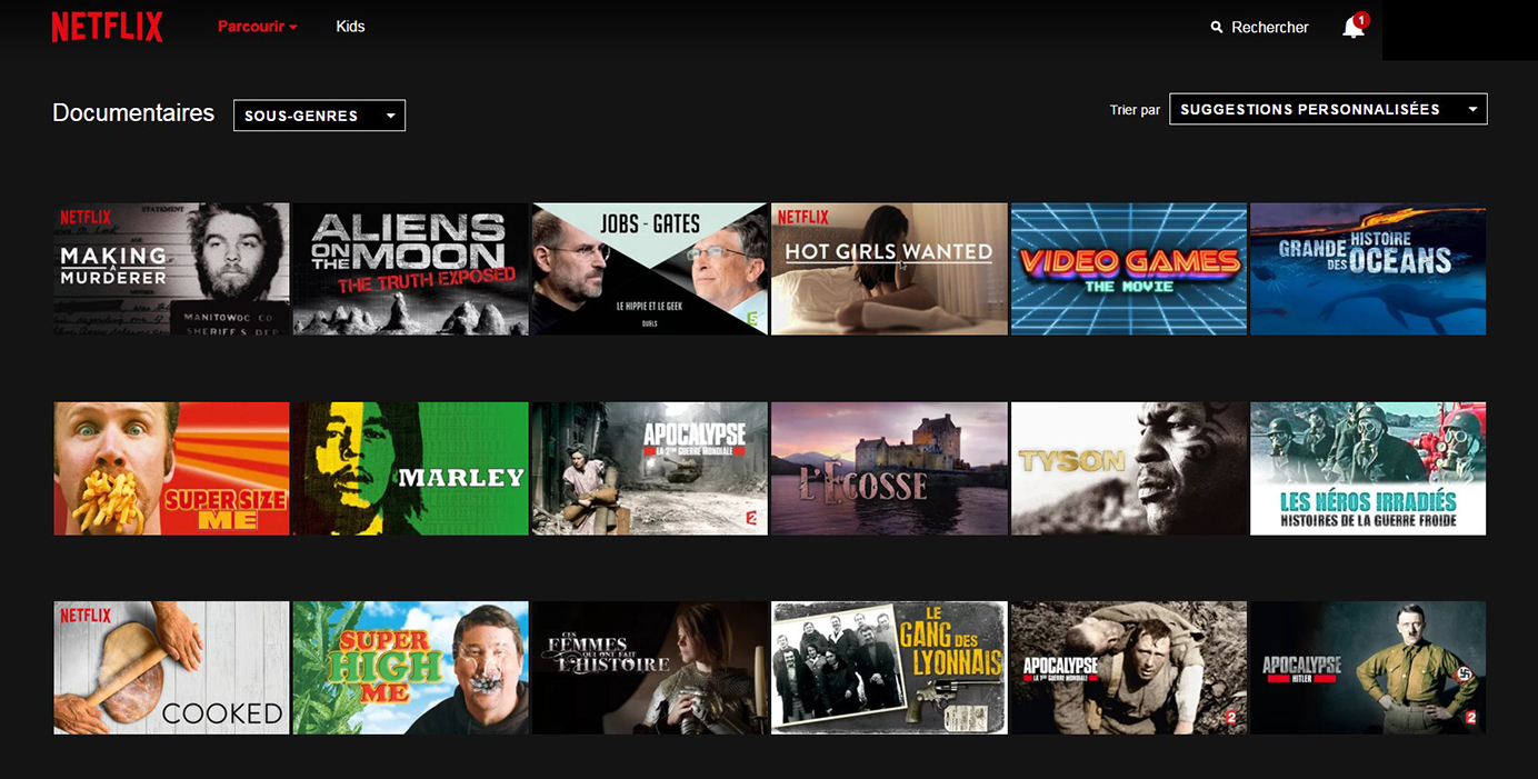Netflix Page Sous-catégorie: Documentaires