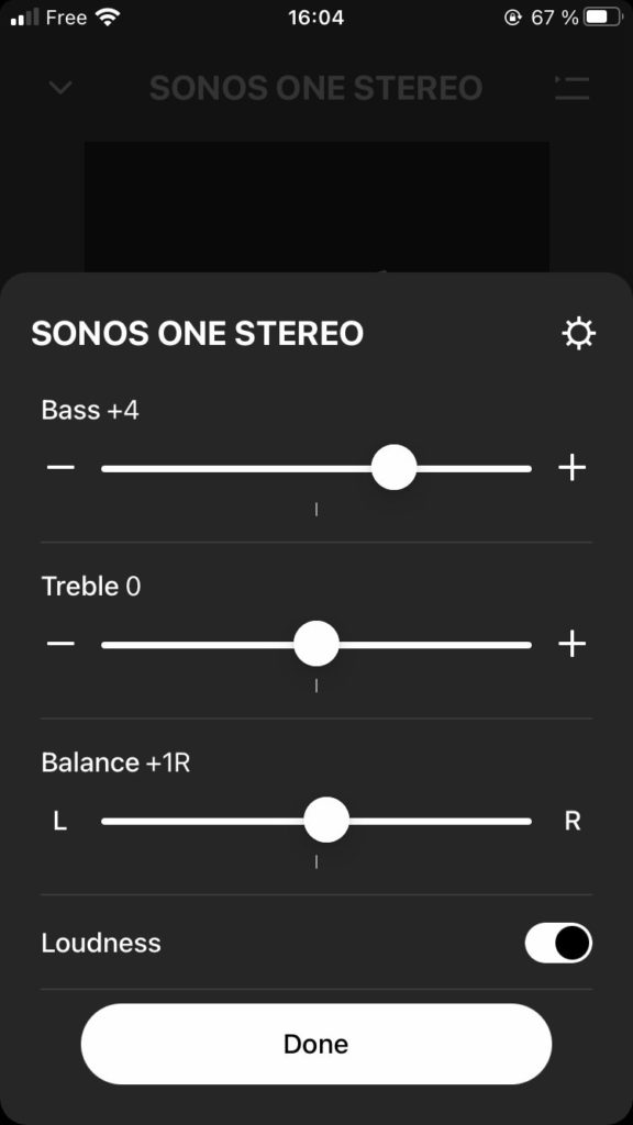 Application Sonos S2 avec fonction EQ depuis l'affichage "en lecture".