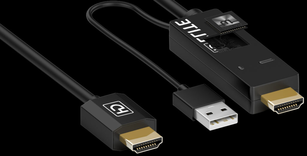 Exemple de câble HDMI actif nécessitant une alimentation externe pour assurer une bande passante élevée sur de grandes longueurs. 